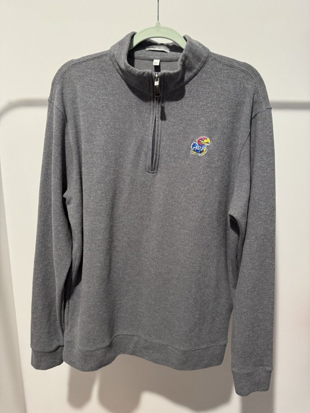 Peter Millar KU Jayhawks Quarter-Zip Pullover Men's Large Gray Kansas